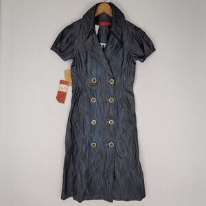 Level 99 VTG Denim Trench Coat Style Button Front Dress Women's Small
